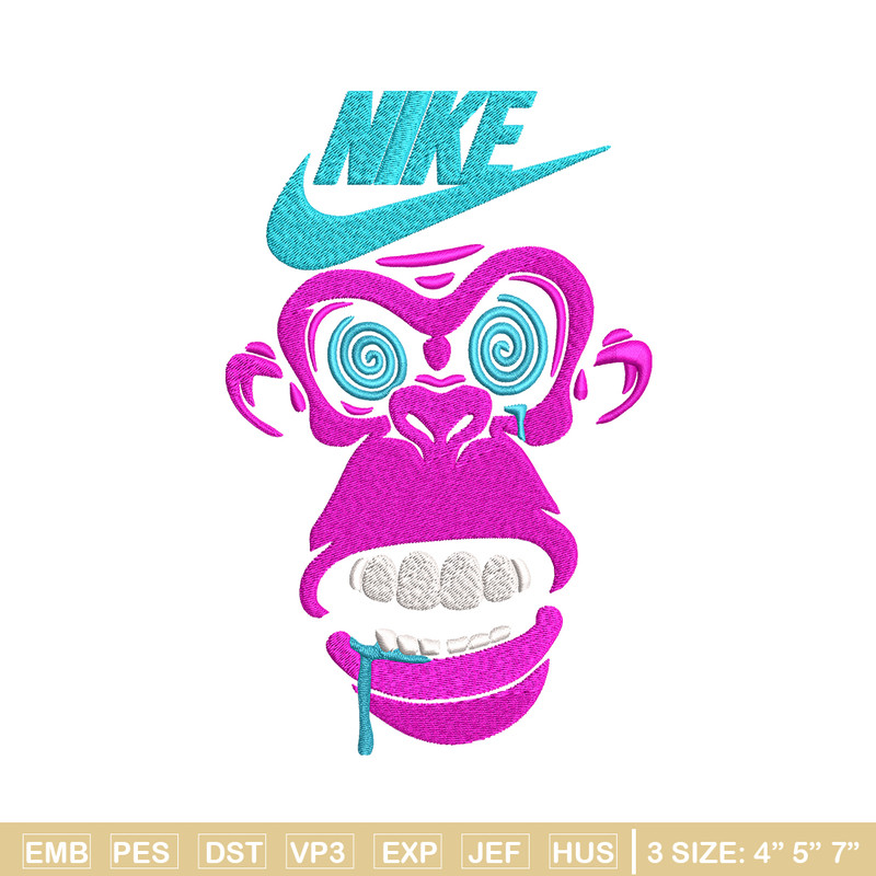 Monkey Nike Embroidery design, Monkey Embroidery, Nike design, Embroidery file, logo shirt, Instant download..jpg