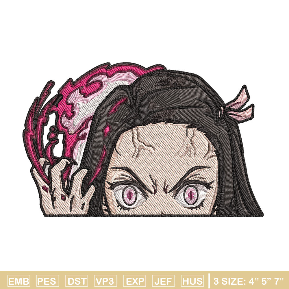 Nezuko demon Peeker Embroidery Design, Demon slayer Embroidery, Embroidery File, Anime Embroidery, Digital download.jpg