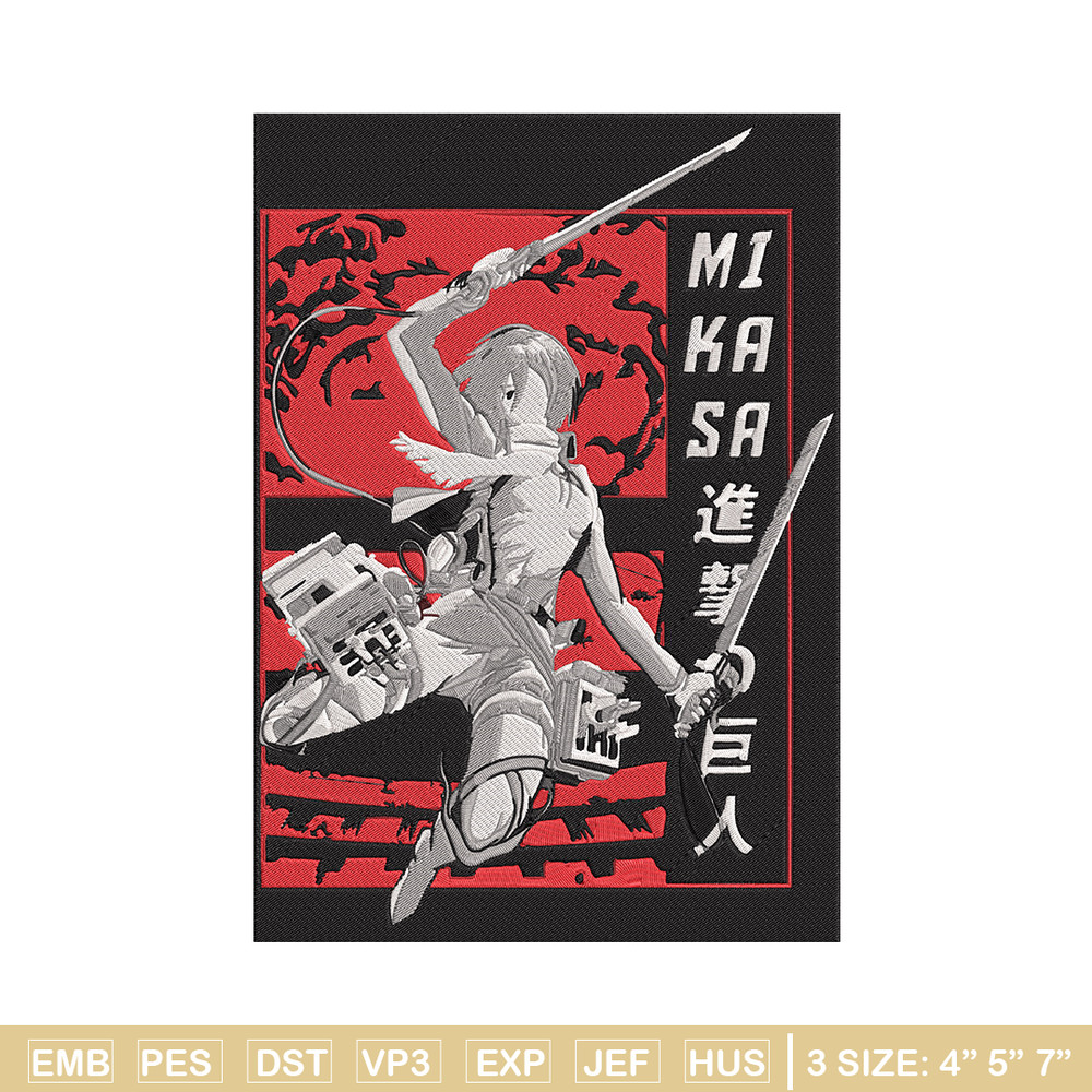 Poster Mikasa Embroidery Design, Aot Embroidery, Embroidery File, Anime Embroidery, Anime shirt, Digital download.jpg