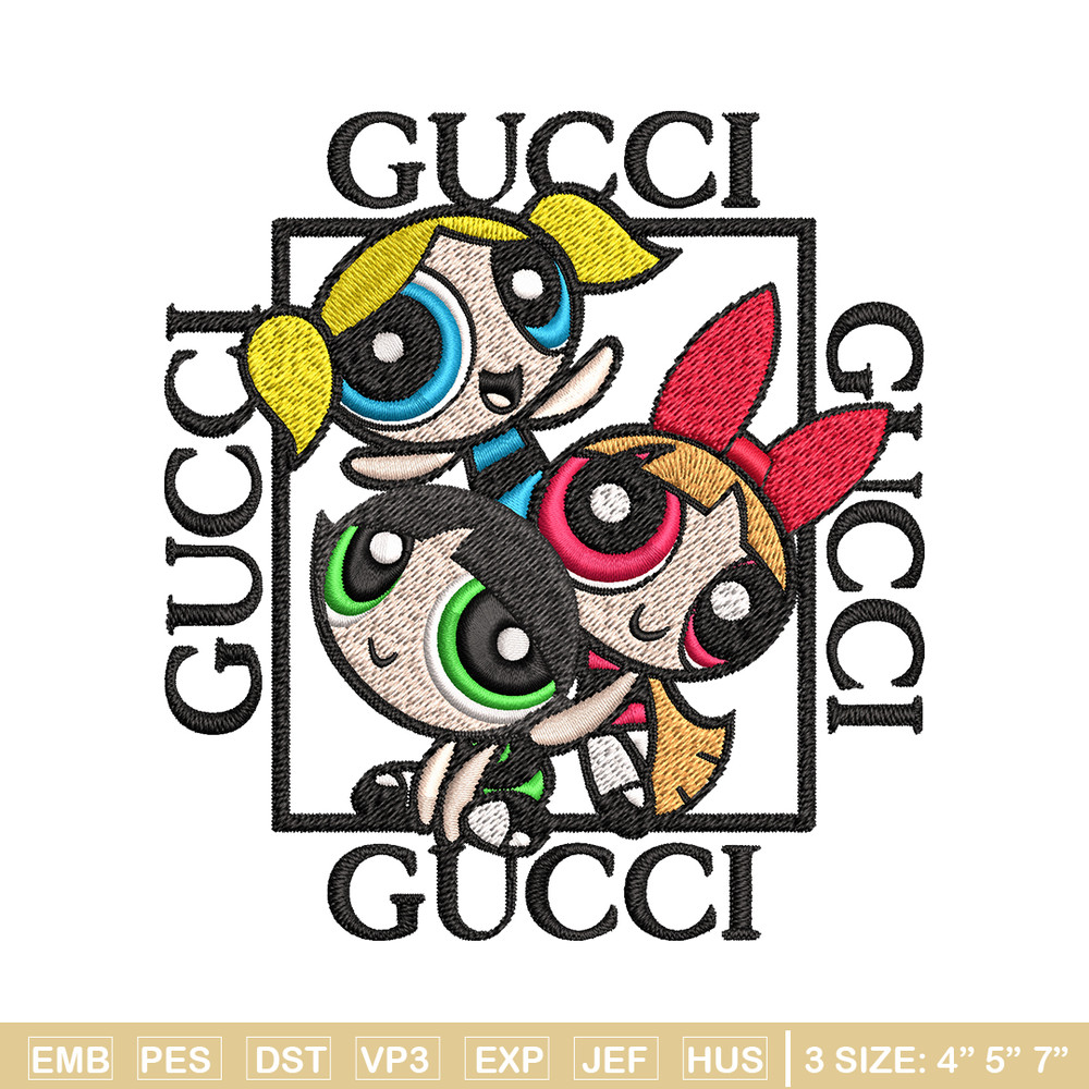 Powerpuff girl gucci Embroidery design, logo Embroidery, cartoon design, Embroidery File, gucci logo, Instant download..jpg