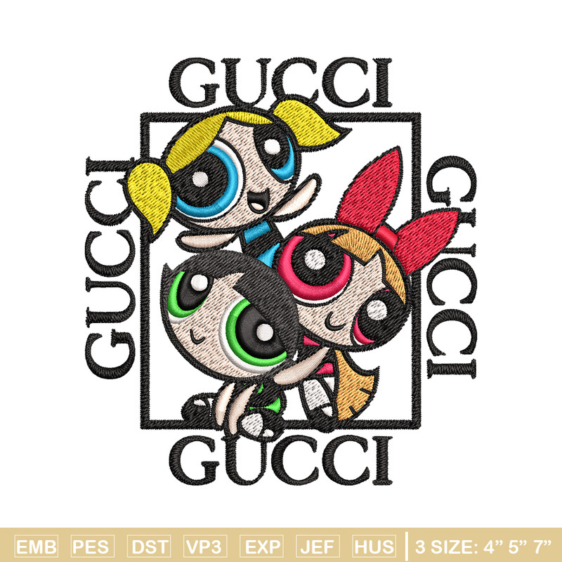 Powerpuff girl gucci Embroidery design, logo Embroidery, cartoon design, Embroidery File, gucci logo, Instant download..jpg