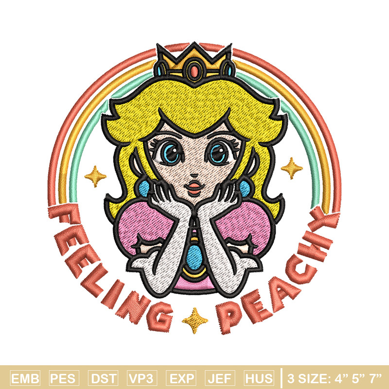 Princess Peach Feeling Peachy Embroidery design, Feeling Peachy Embroidery, Embroidery File, Digital download..jpg