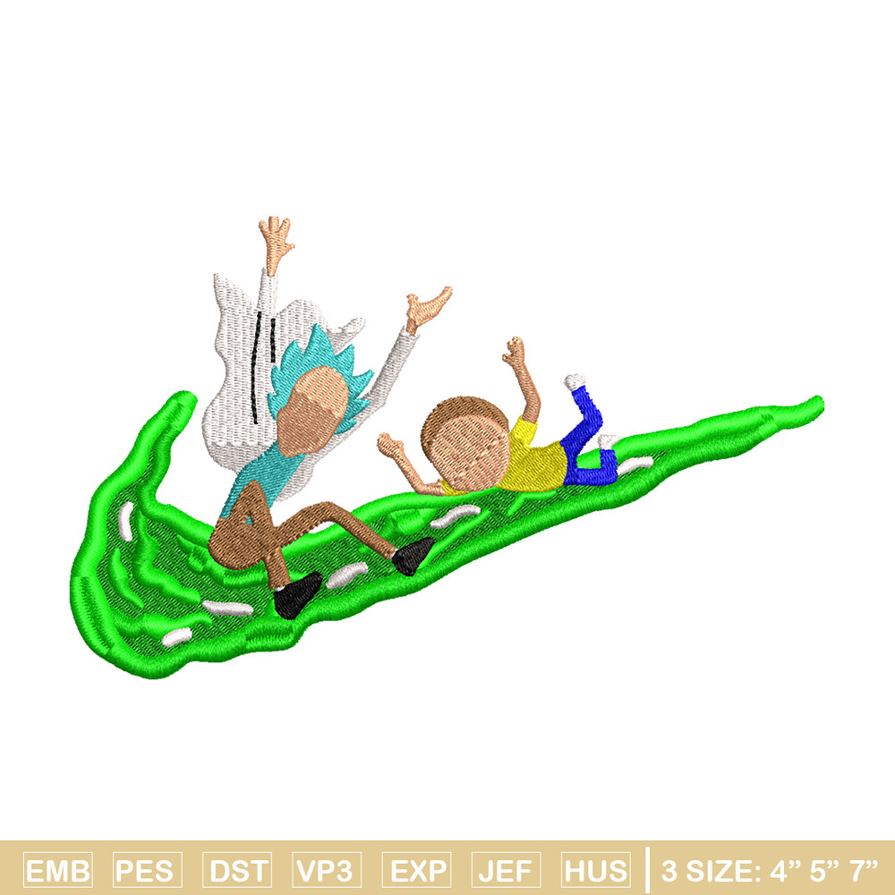 Rick and Morty Nike embroidery design, cartoon embroidery, Nike design, cartoon design, cartoon shirt, Digital download.jpg