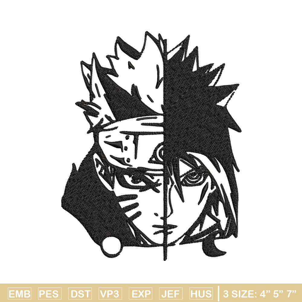 Sasuke and Naruto black and white Embroidery design, Naruto Embroidery, anime design, Embroidery File, Instant download..jpg