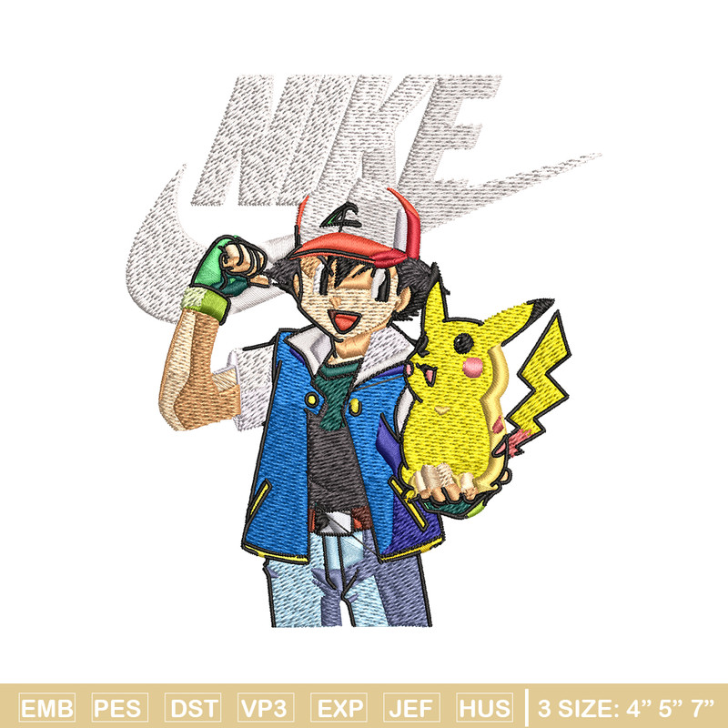 Satoshi and pikachu Nike Embroidery design, Pokemon Nike Embroidery, Nike design, Embroidery file, Instant download..jpg
