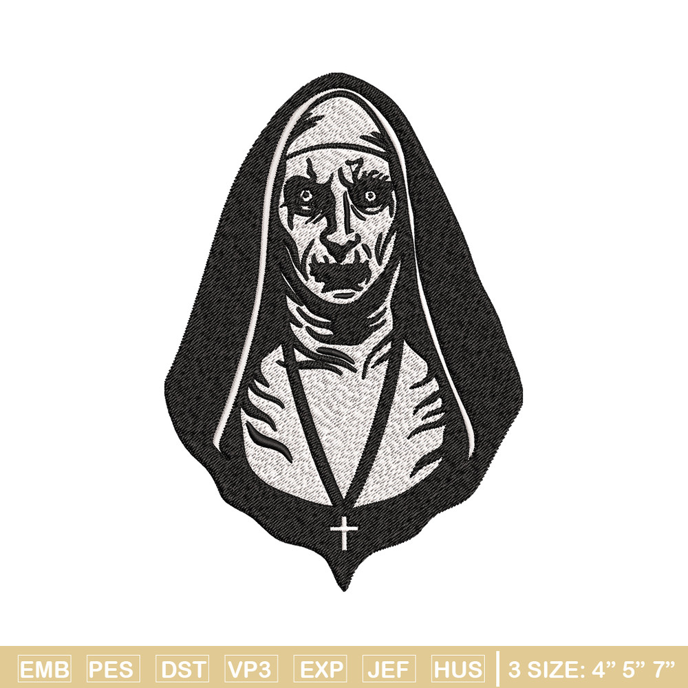 The Nun Embroidery design, The Nun logo Embroidery, Horror design, Embroidery File, logo shirt, Digital download..jpg