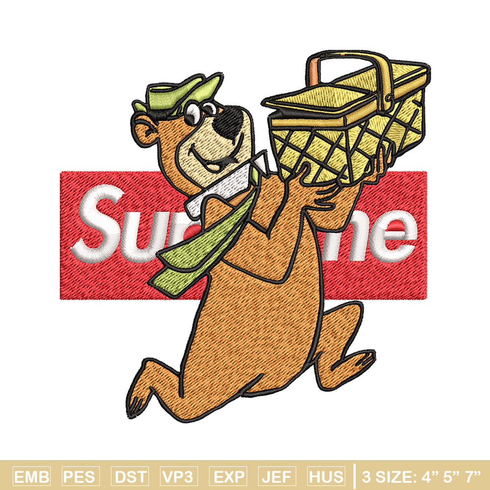 Yogi Bear Supreme Embroidery design, Yogi Bear Embroidery, cartoon design, logo shirt, Embroidery File, Instant download.jpg