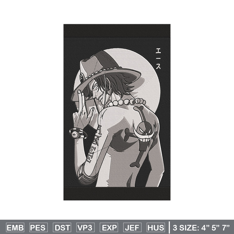 Ace poster Embroidery Design, One piece Embroidery, Embroidery File, Anime Embroidery, Anime shirt, Digital download.jpg