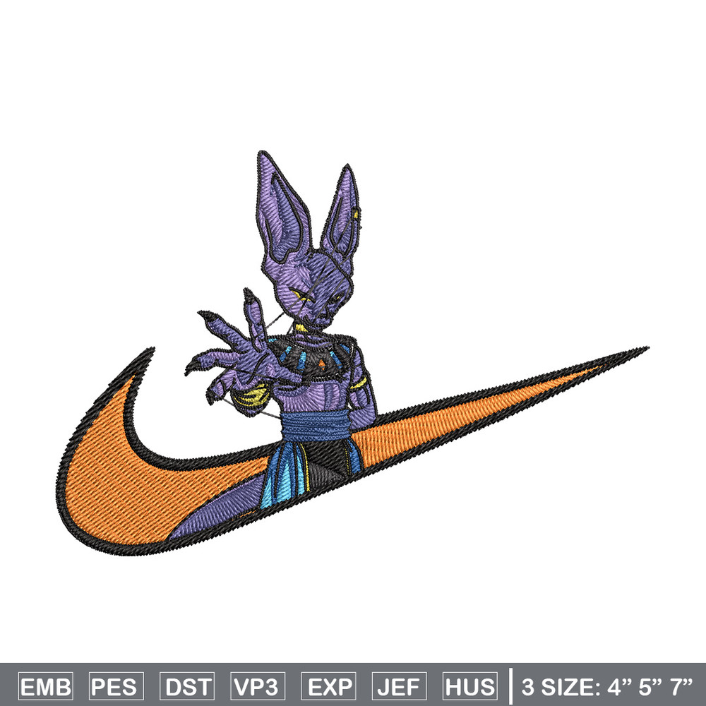 Beerus x nike Embroidery Design, Dragonball Embroidery, Embroidery File, Nike Embroidery, Anime shirt, Digital download.jpg