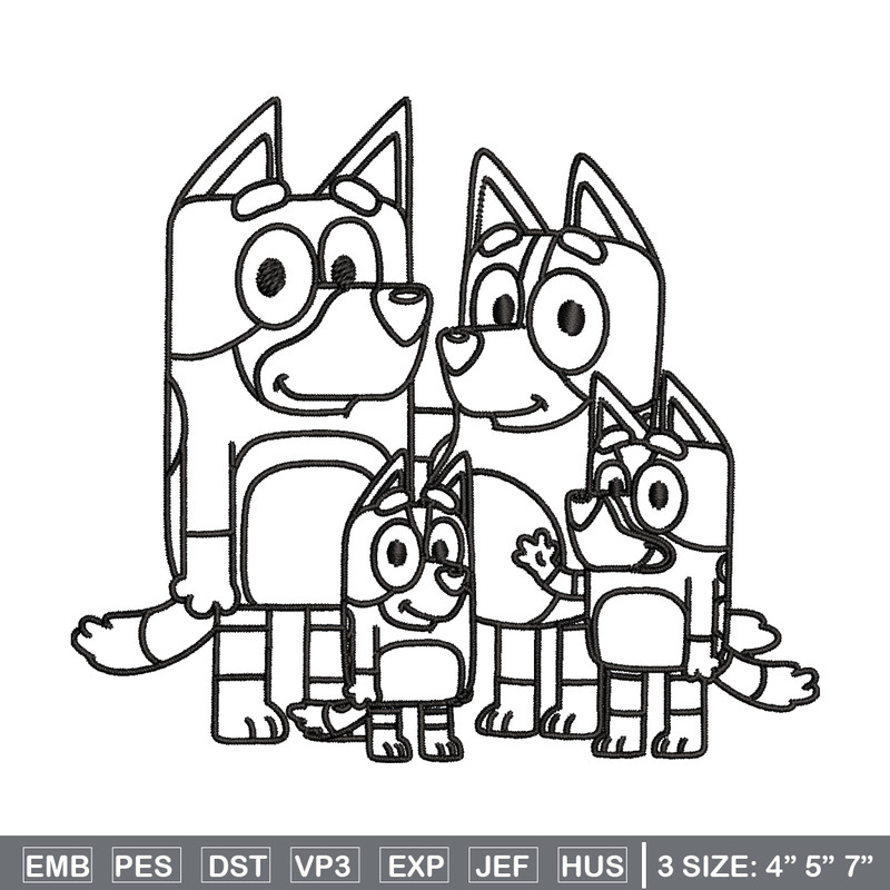 Bluey family Coloring Pages Embroidery, Bluey cartoon Embroidery, Embroidery File, cartoon design, Digital download..jpg