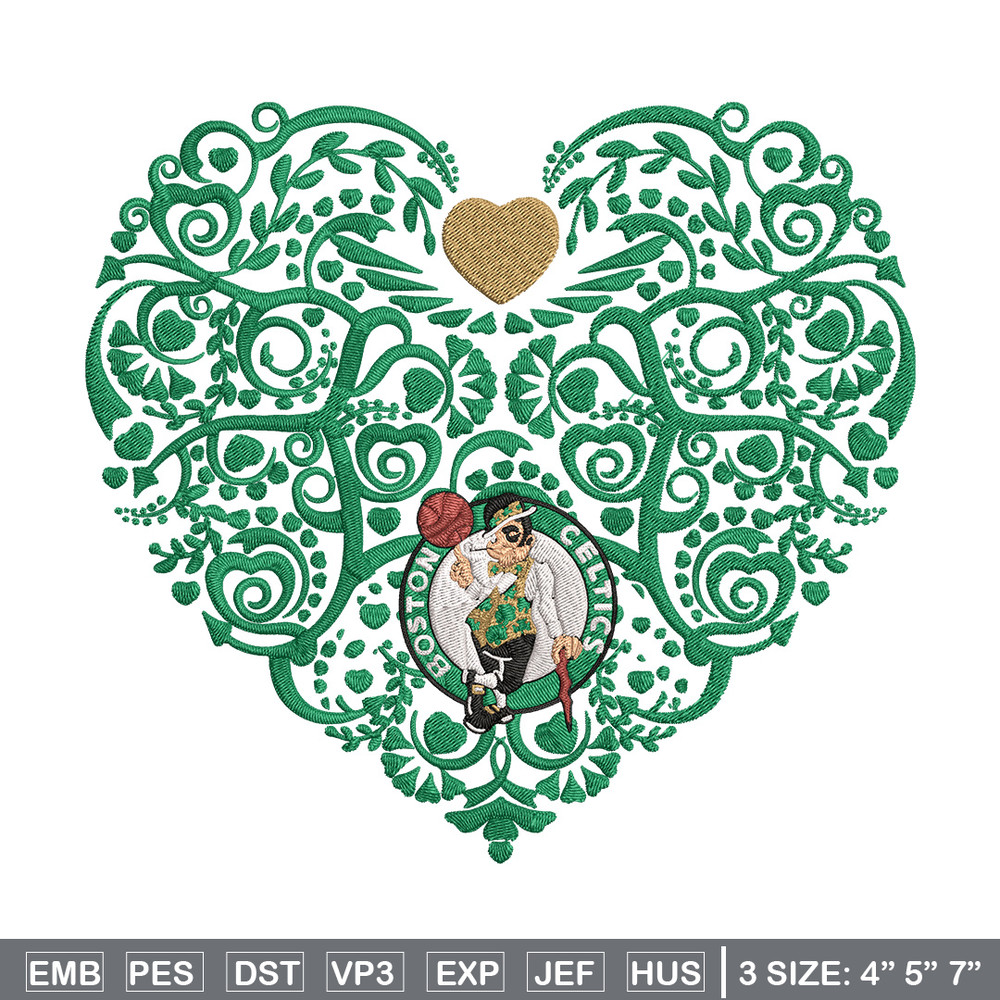 Boston Celtics heart embroidery design, NBA embroidery, Sport embroidery, Logo sport embroidery, Embroidery design.jpg