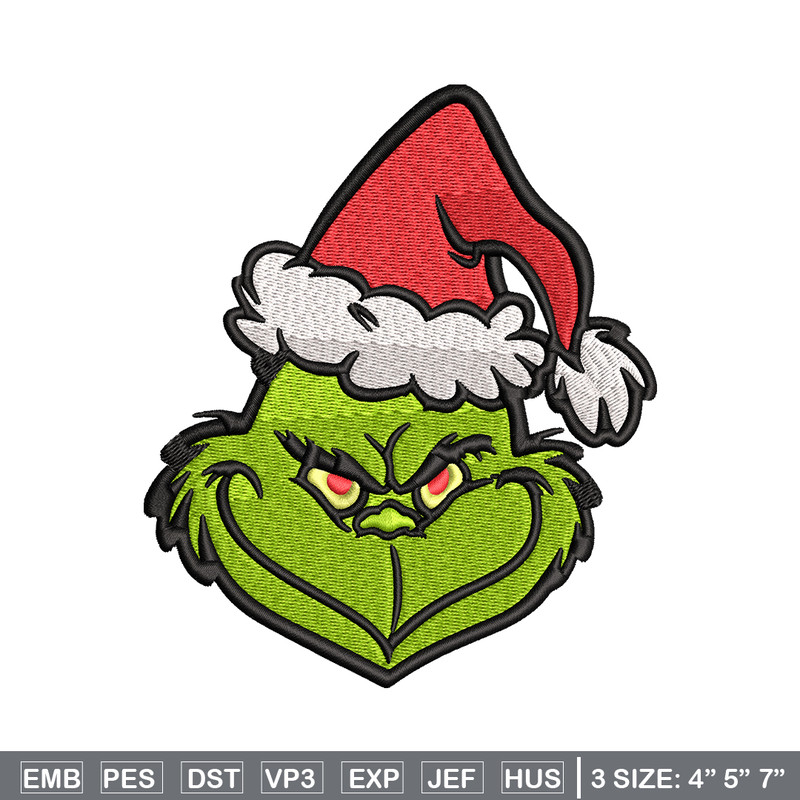 Christmas Grinch Face Embroidery design, Grinch christmas Embroidery, Embroidery File, Grinch design, Instant download..jpg