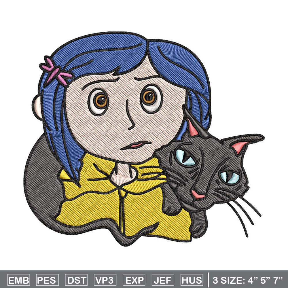 Coraline And Black Cat Embroidery Design, Coraline Embroidery, Embroidery File, Cartoon shirt, Digital download..jpg