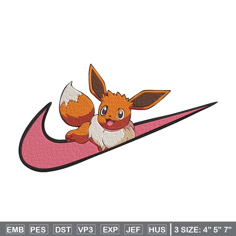 Eevee x nike Embroidery Design, Pokemon Embroidery, Embroidery File, Nike Embroidery, Anime shirt, Digital download.jpg