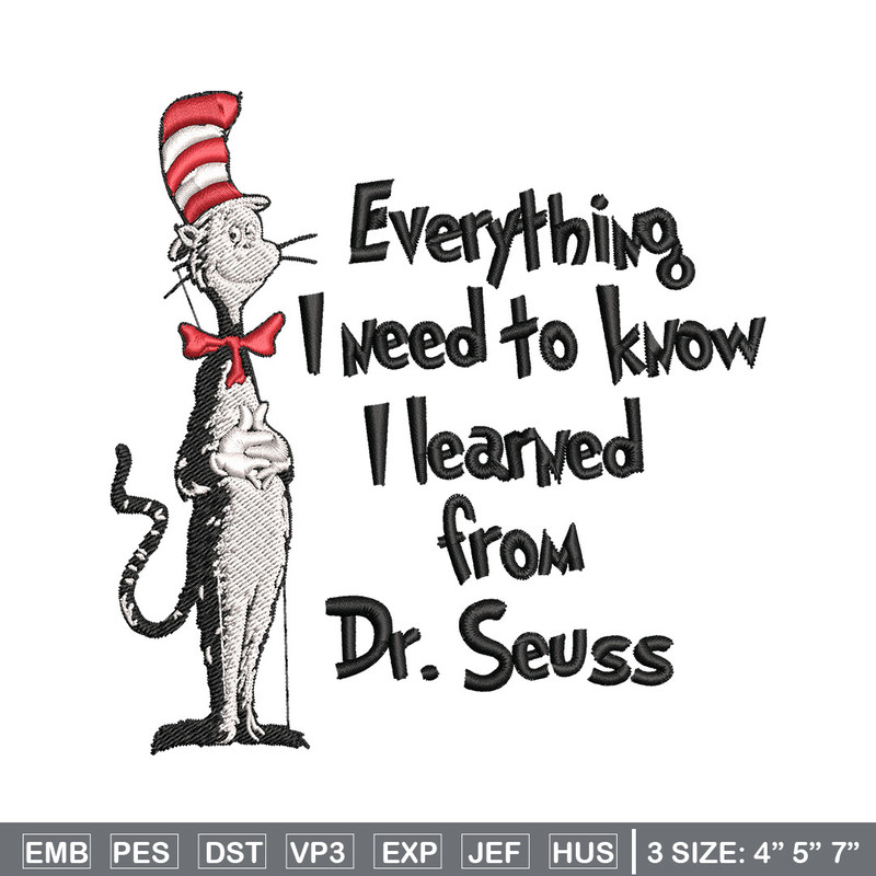 Everything I Need To Know I Learned From Embroidery Design, Dr Seuss Embroidery, Embroidery File, Digital download..jpg