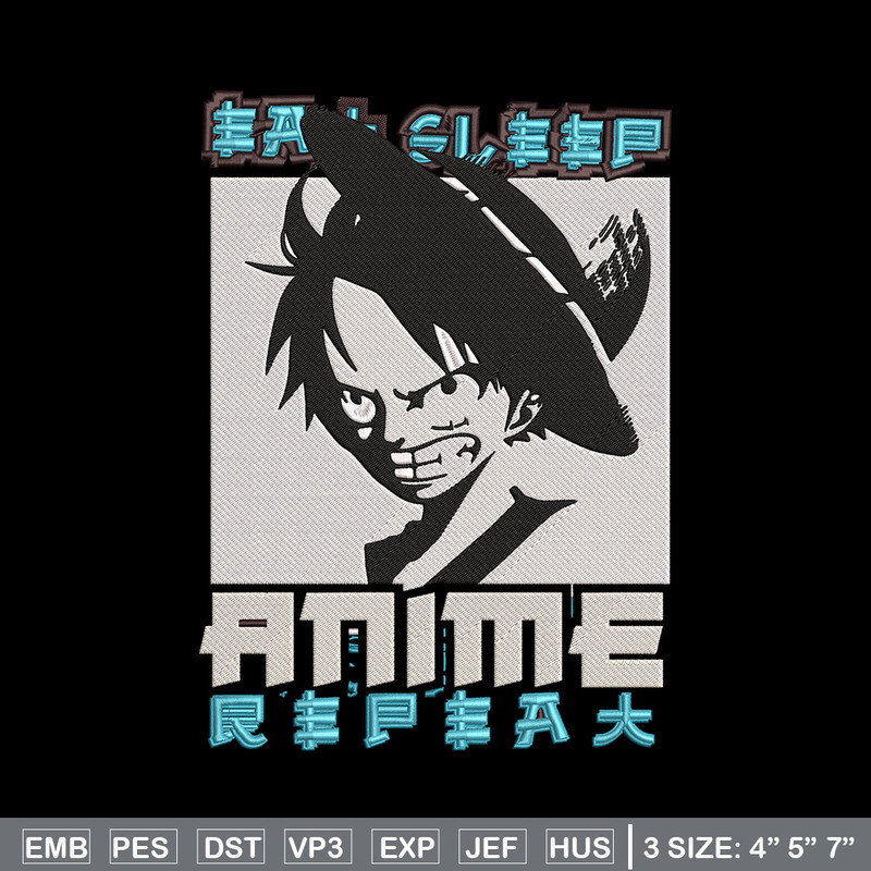 Luffy black Embroidery Design, One piece Embroidery, Embroidery File, Anime Embroidery, Anime shirt, Digital download..jpg