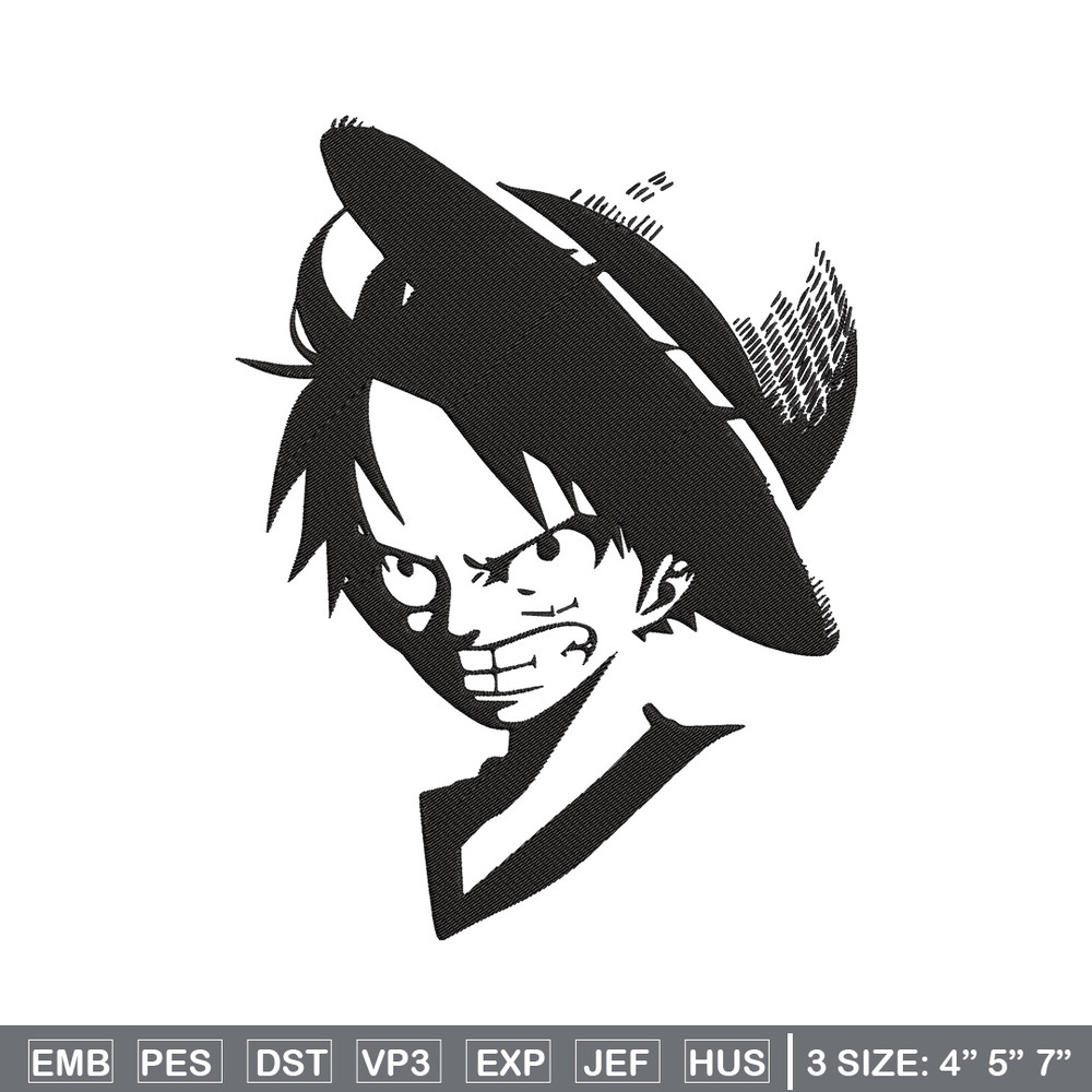 Luffy black Embroidery Design, One piece Embroidery, Embroidery File, Anime Embroidery, Anime shirt, Digital download.jpg