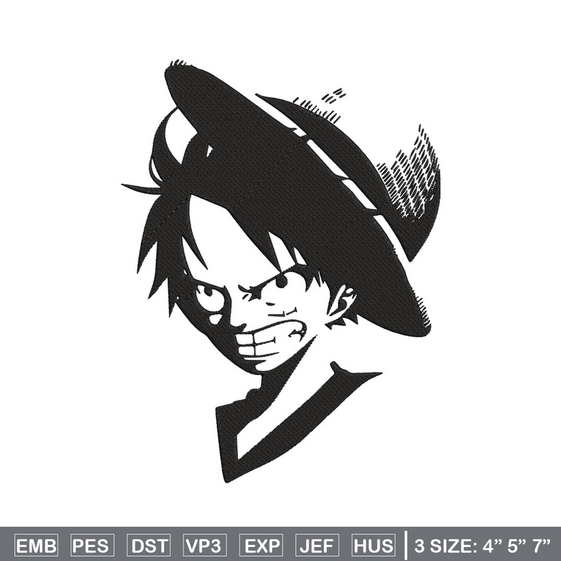 Luffy black Embroidery Design, One piece Embroidery, Embroidery File, Anime Embroidery, Anime shirt, Digital download.jpg
