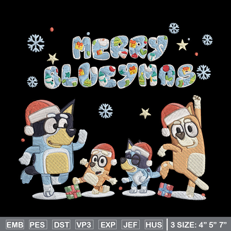 Merry blueymas Embroidery Design, Bluey Embroidery, Embroidery File, Chrismas Embroidery, Anime shirt, Digital download.jpg