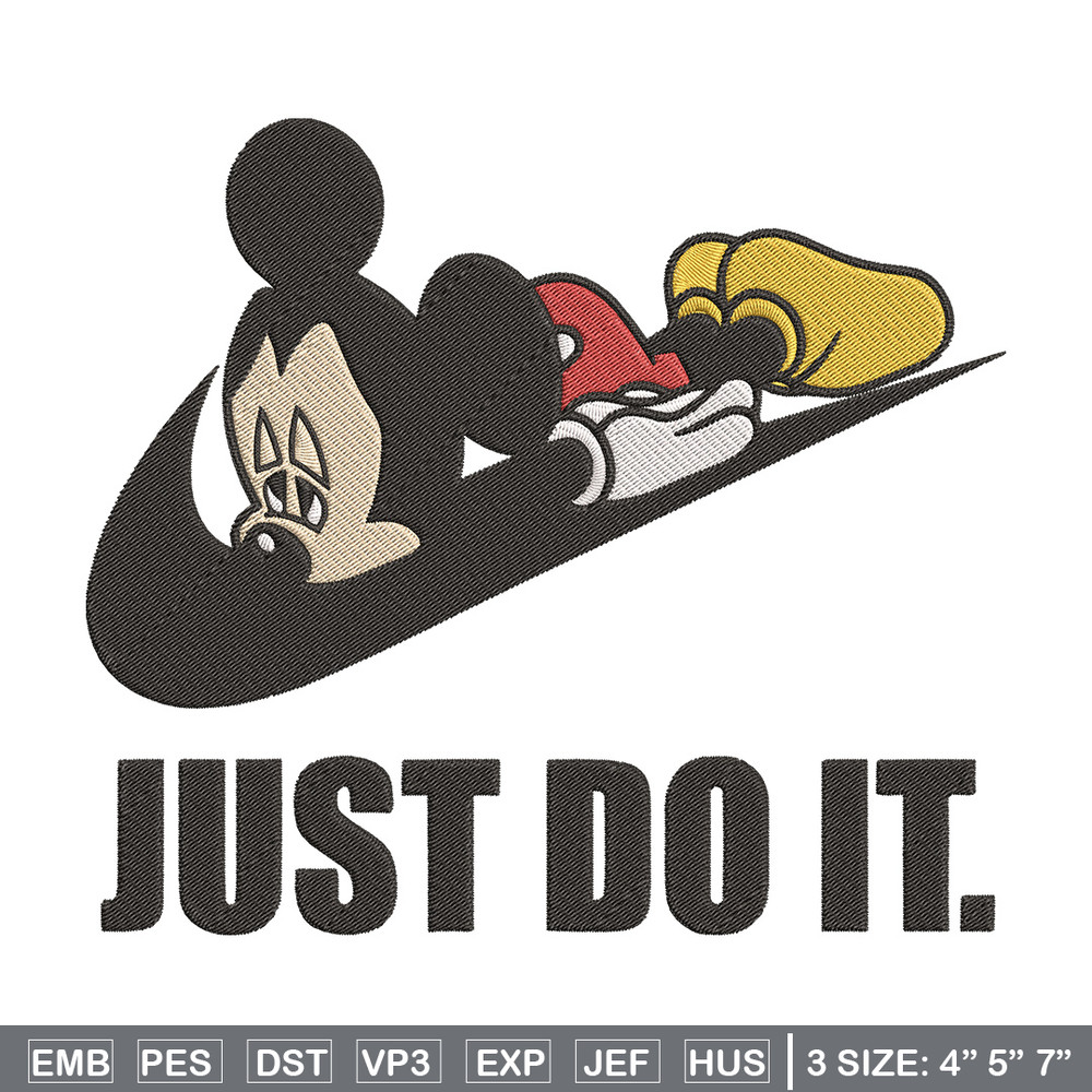 Mickey just do it Embroidery Design, Mickey Embroidery, Embroidery File, Nike Embroidery, Anime shirt, Digital download.jpg