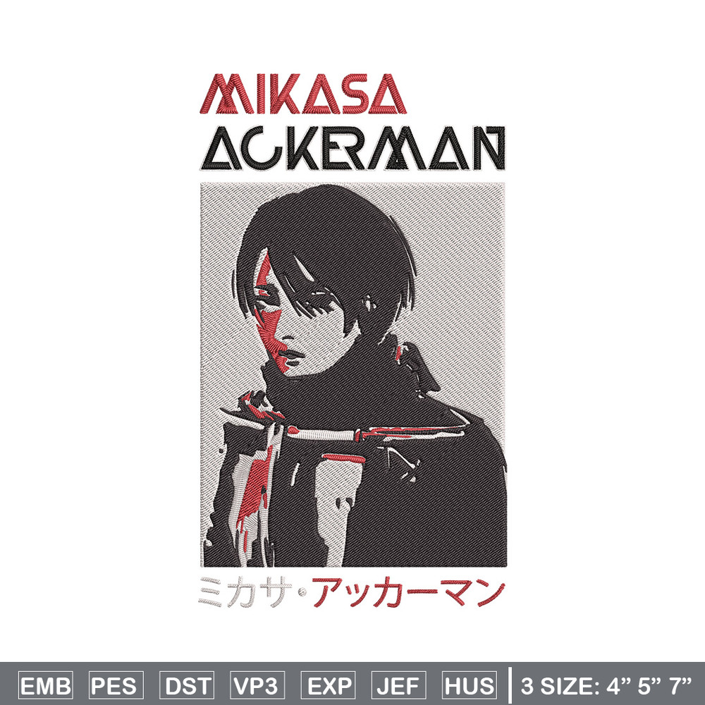 Mikasa Ackerman Embroidery Design, Aot Embroidery, Embroidery File,Anime Embroidery, Anime shirt, Digital download..jpg