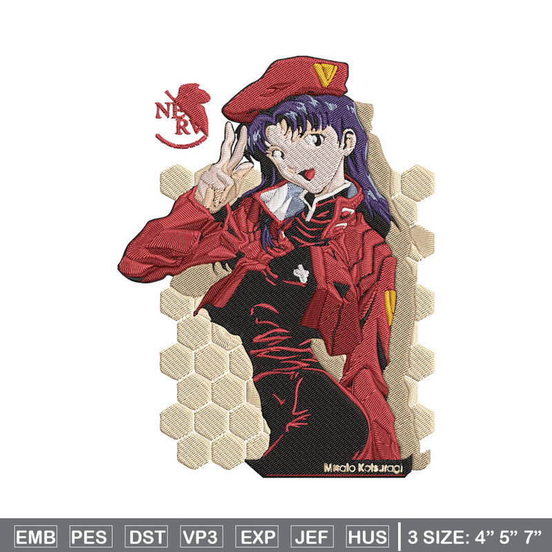 Misato Katsuragi Embroidery Design, Evangelion Embroidery, Embroidery File, Anime Embroidery, Anime shirt, Digital download.jpg
