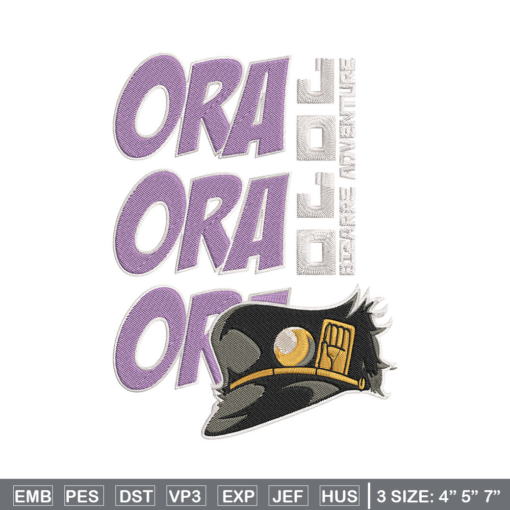 Ora Ora Ora Embroidery Design, Jojo Embroidery, Embroidery File, Anime Embroidery, Anime shirt, Digital download.jpg