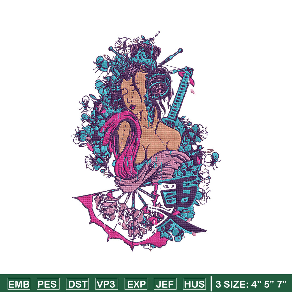 Geisha poster Embroidery Design, Geisha Embroidery, Embroidery File, Anime Embroidery, Anime shirt, Digital download.jpg