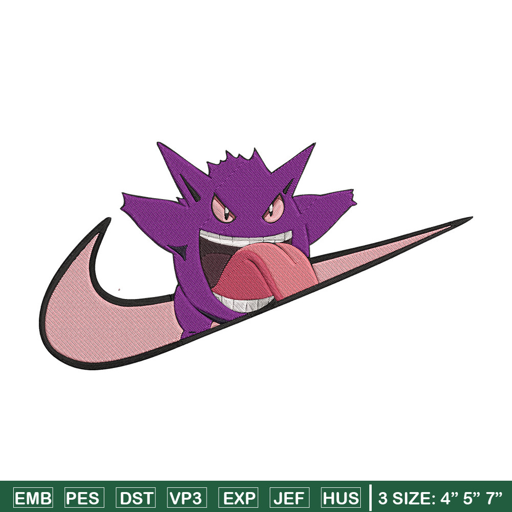 Gengar x nike Embroidery Design, Pokemon Embroidery, Embroidery File, Nike Embroidery, Anime shirt, Digital download.jpg