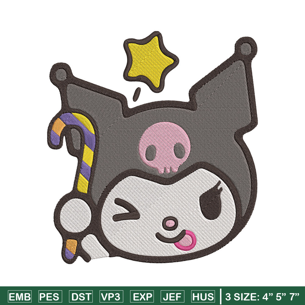 Kuromi face Embroidery Design, Hello kitty Embroidery, Embroidery File,Anime Embroidery, Anime shirt, Digital download.jpg