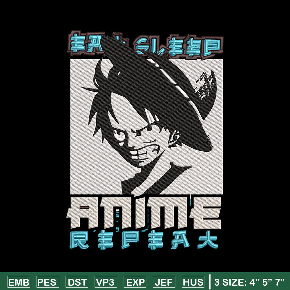 Luffy black Embroidery Design, One piece Embroidery, Embroidery File, Anime Embroidery, Anime shirt, Digital download..jpg