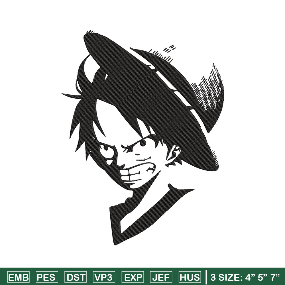 Luffy black Embroidery Design, One piece Embroidery, Embroidery File, Anime Embroidery, Anime shirt, Digital download.jpg