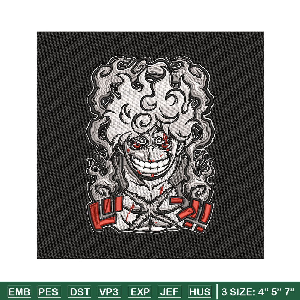 Luffy gear 5 Embroidery Design, One piece Embroidery, Embroidery File, Anime Embroidery, Anime shirt, Digital download.jpg