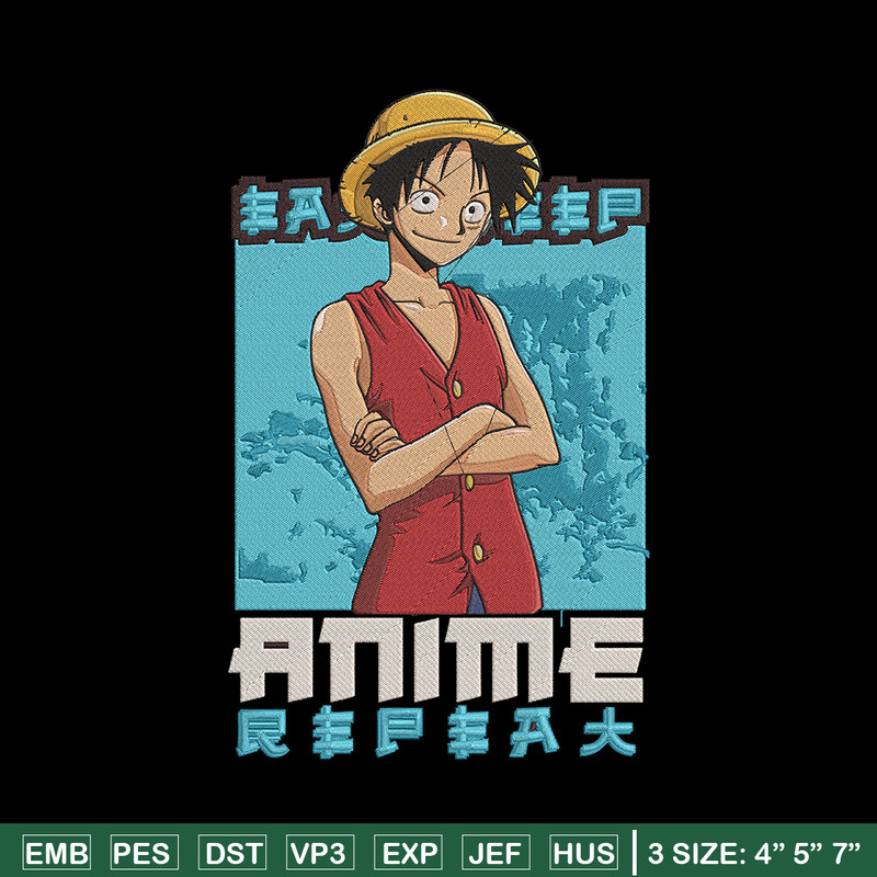 Luffy poster Embroidery Design, One piece Embroidery, Embroidery File, Anime Embroidery, Anime shirt,Digital download.jpg