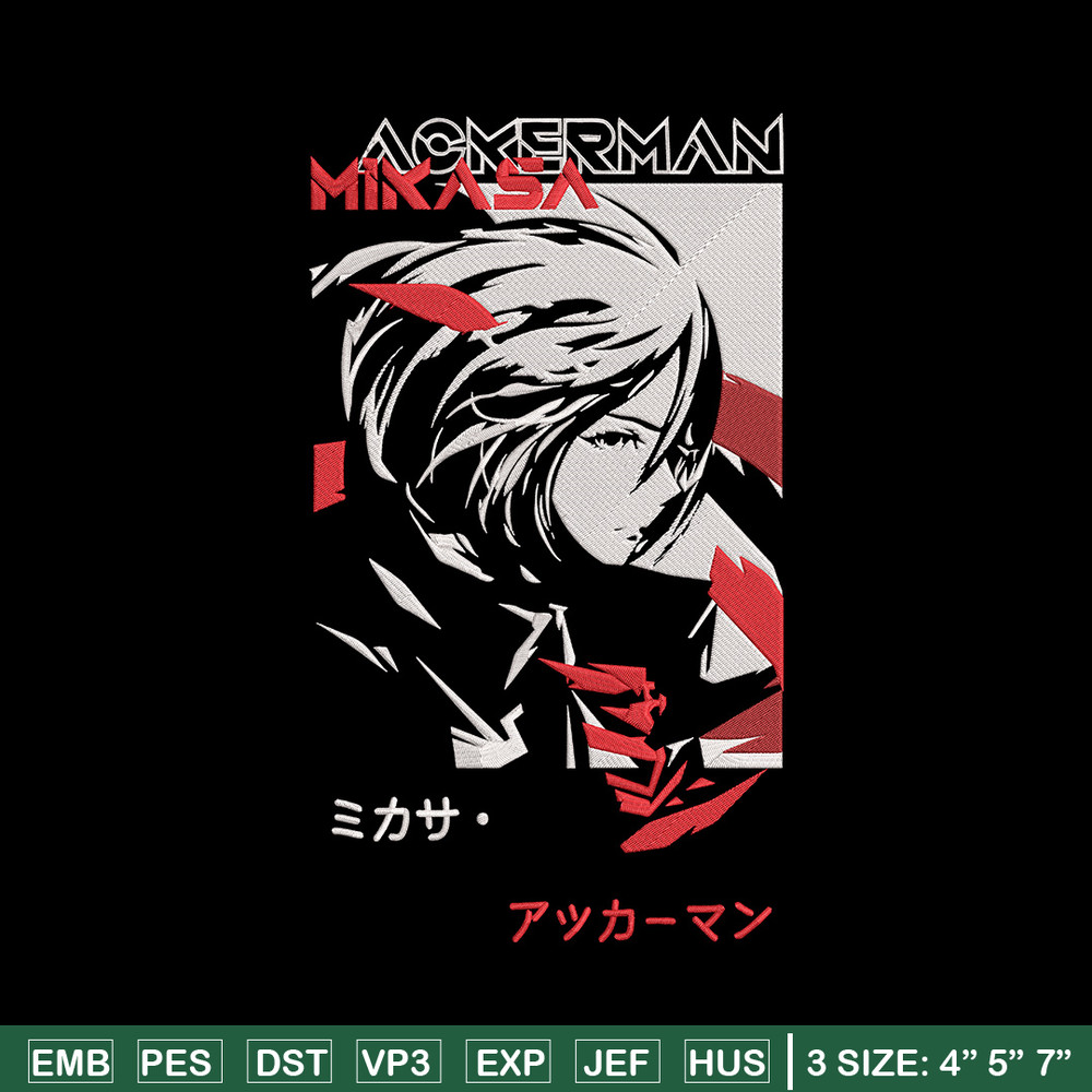 Mikasa ackerman Embroidery Design, Aot Embroidery, Embroidery File, Anime Embroidery, Anime shirt, Digital download (2).jpg