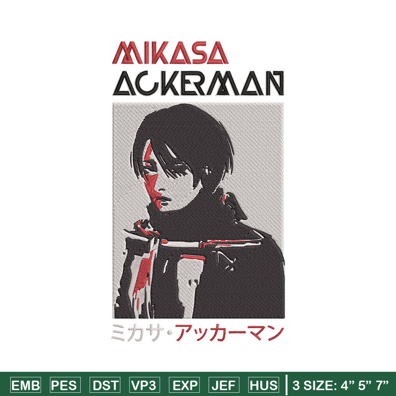 Mikasa Ackerman Embroidery Design, Aot Embroidery, Embroidery File,Anime Embroidery, Anime shirt, Digital download..jpg