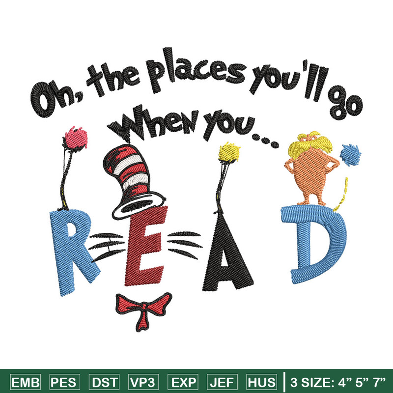 Oh places you'll go when you read Embroidery Design, Dr Seuss Embroidery, Embroidery File, Digital download..jpg