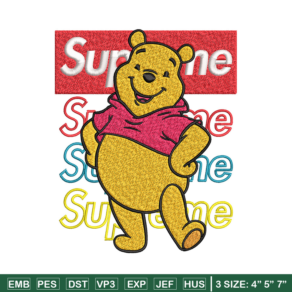 Supreme Winnie The Pooh Embroidery design, Winnie The Pooh Embroidery, cartoon design, Embroidery File, Instant download.jpg