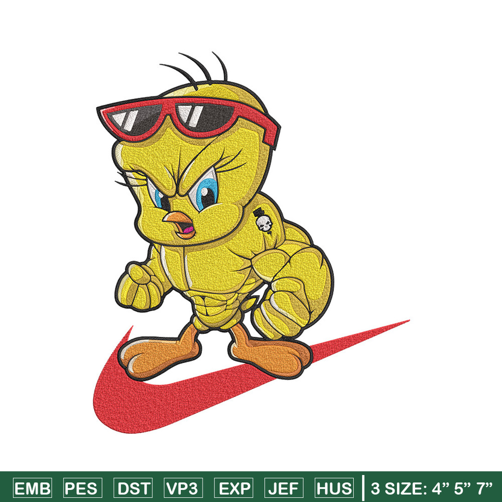 Tweety nike Embroidery Design, Tweety Embroidery, Embroidery File, Nike Embroidery, Anime shirt, Digital download.jpg