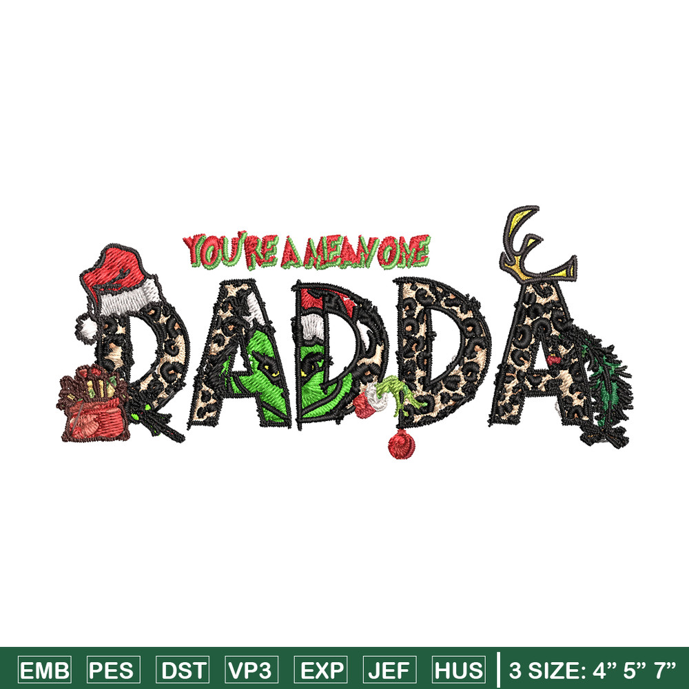 You're One Mean Dadda Grinch Christmas Embroidery design, Grinch Christmas Embroidery, Grinch design, Digital download..jpg