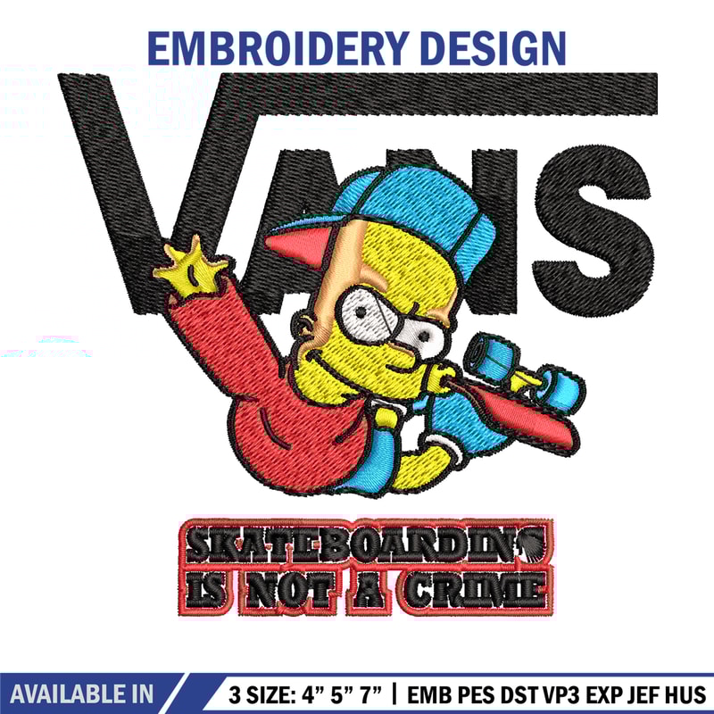 Bart Simpson Vans Embroidery design, Simpson Embroidery, cartoon design, Embroidery File, Instant download..jpg