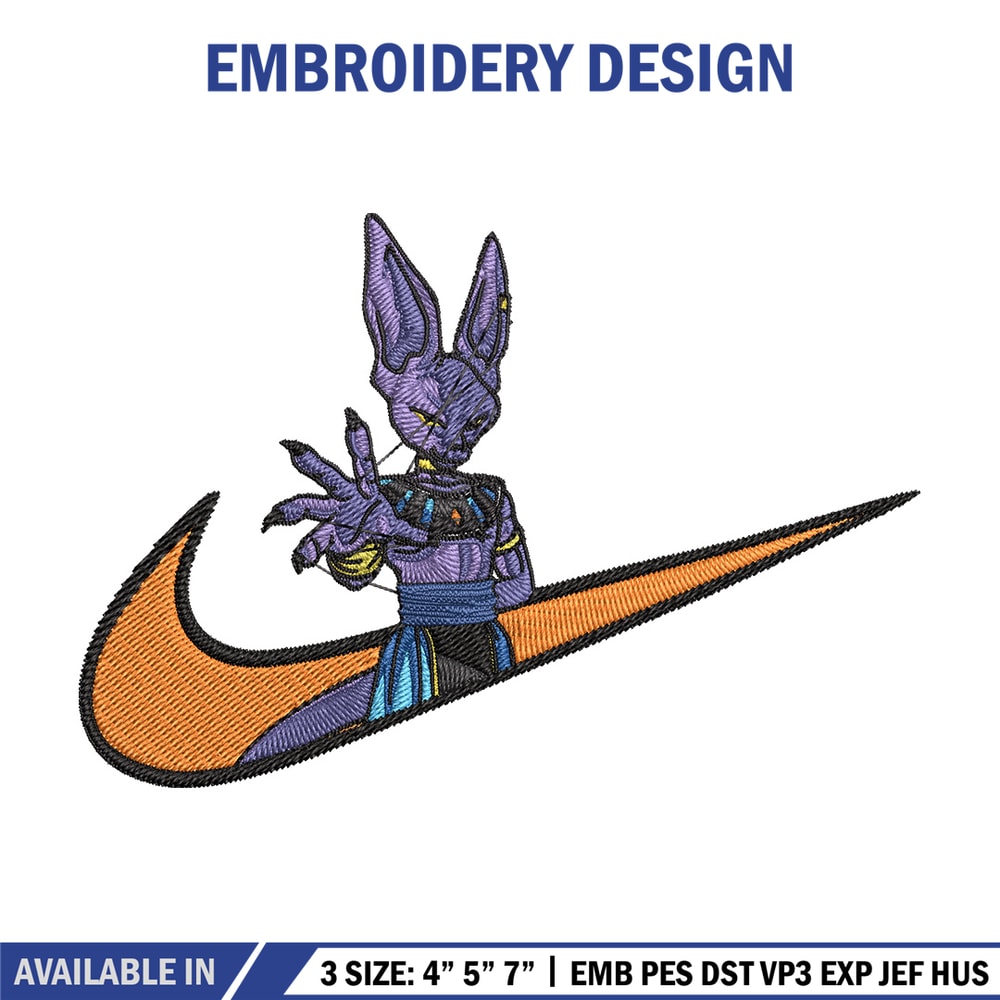 Beerus x nike Embroidery Design, Dragonball Embroidery, Embroidery File, Nike Embroidery, Anime shirt, Digital download.jpg