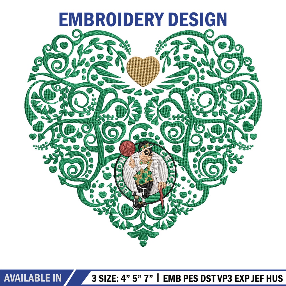 Boston Celtics heart embroidery design, NBA embroidery, Sport embroidery, Logo sport embroidery, Embroidery design.jpg