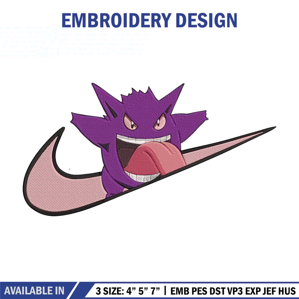 Gengar x nike Embroidery Design, Pokemon Embroidery, Embroidery File, Nike Embroidery, Anime shirt, Digital download.jpg