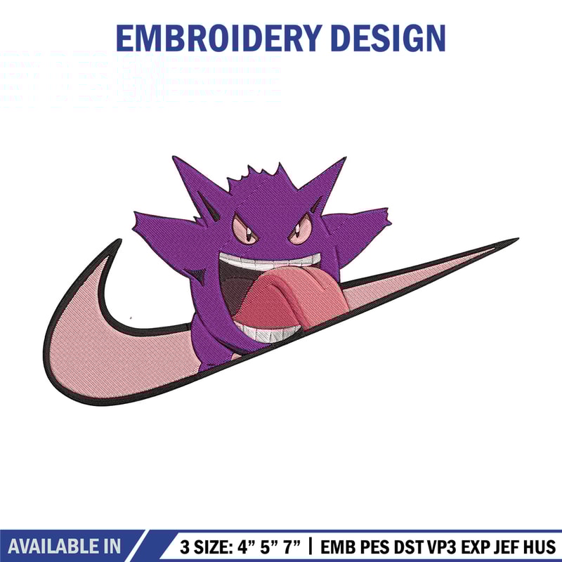 Gengar x nike Embroidery Design, Pokemon Embroidery, Embroidery File, Nike Embroidery, Anime shirt, Digital download.jpg