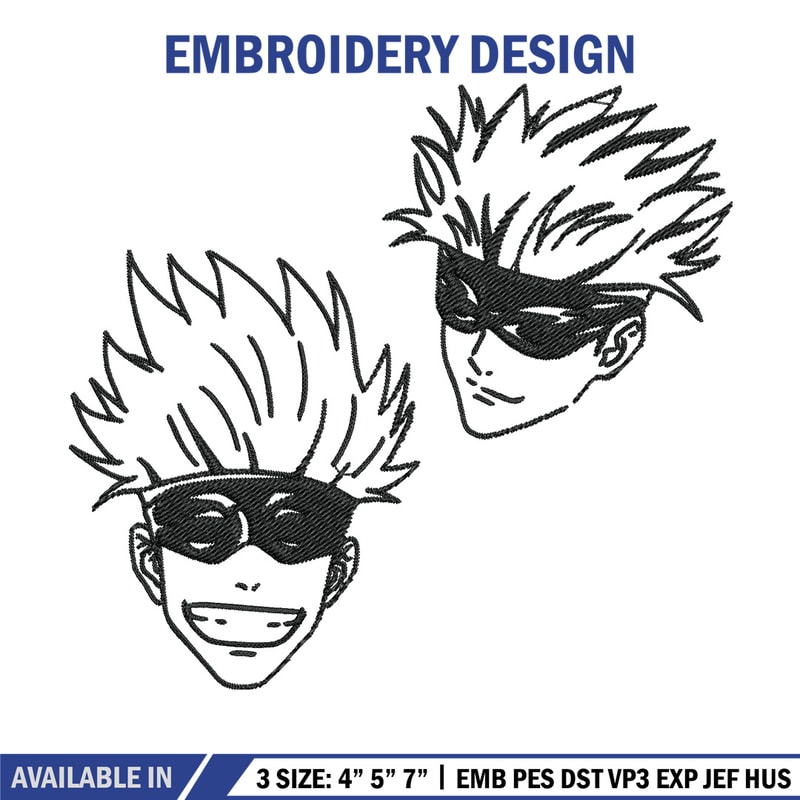 Gojo face Embroidery Design, Jujutsu Embroidery, Embroidery File, Anime Embroidery, Anime shirt, Digital download.jpg