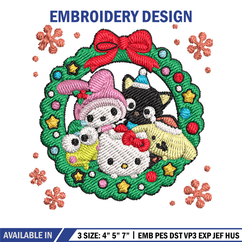 Kitty friends Embroidery Design,Hello kitty Embroidery,Embroidery File,Chrismas Embroidery,Anime shirt, Digital download.jpg