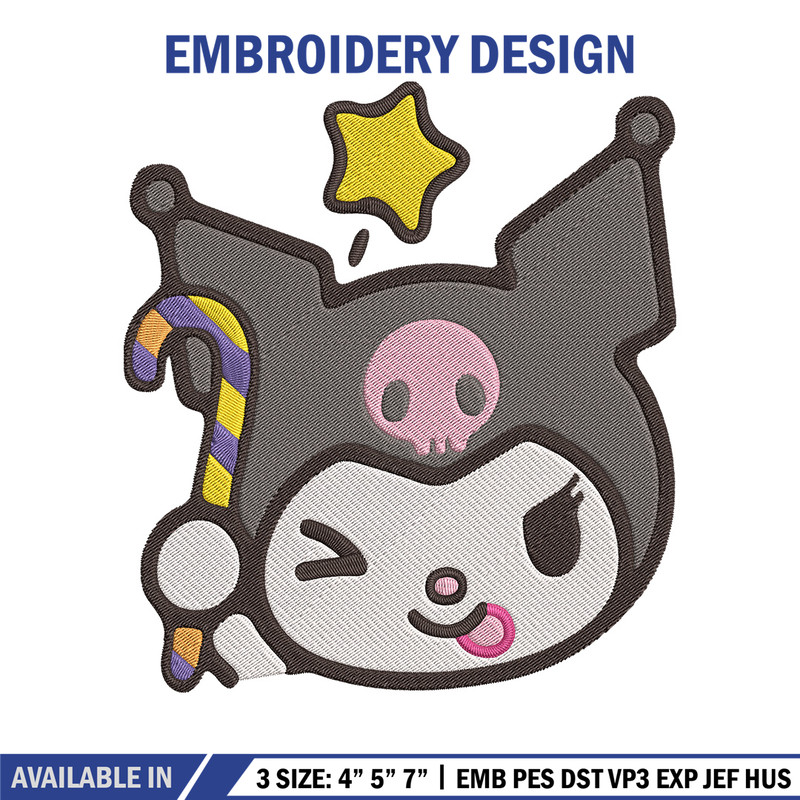 Kuromi face Embroidery Design, Hello kitty Embroidery, Embroidery File,Anime Embroidery, Anime shirt, Digital download.jpg