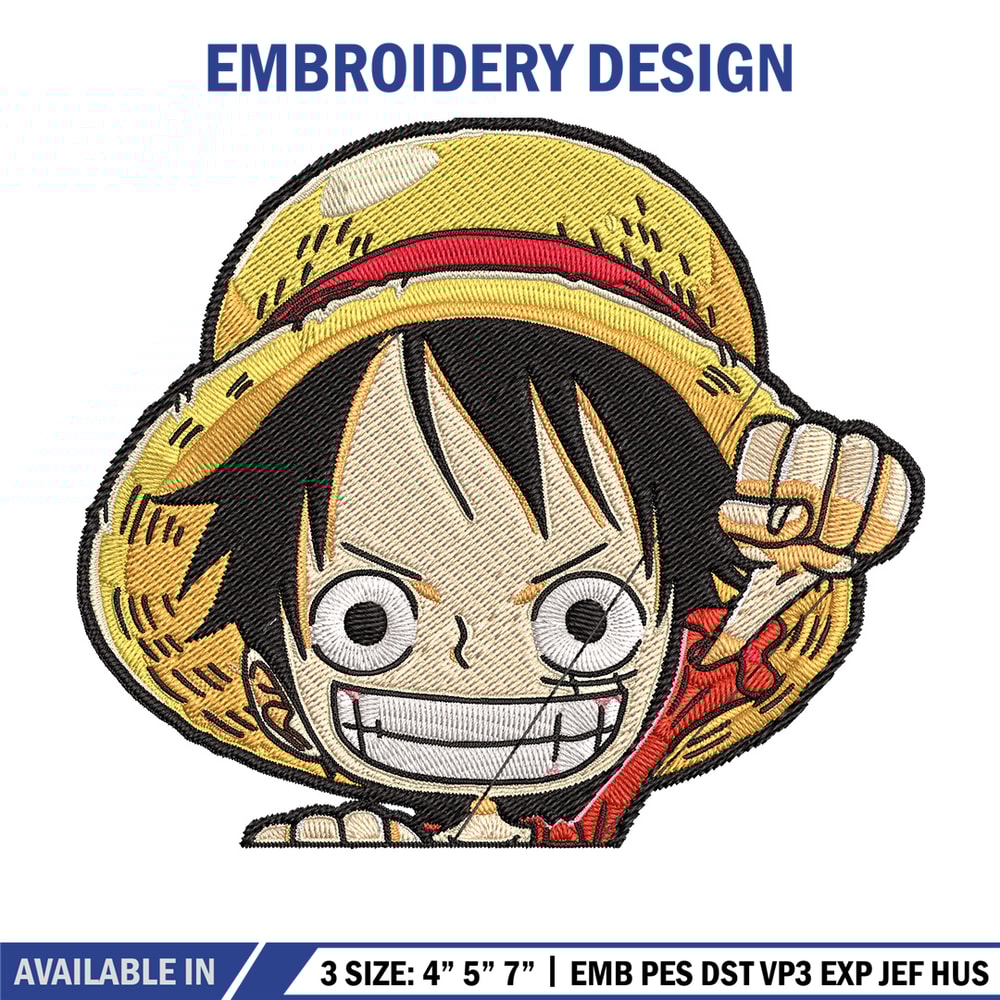 Luffy Chibi Embroidery Design, One piece Embroidery, Embroidery File, Anime Embroidery, Anime shirt, Digital download.jpg