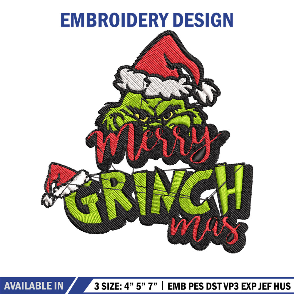 Merry Christmas Grinch Embroidery design, Grinch Christmas Embroidery, Grinch design, Embroidery file, Digital download..jpg